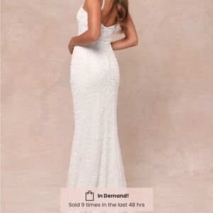 Lulu's White Lace Spaghetti-Strap Wedding Gown